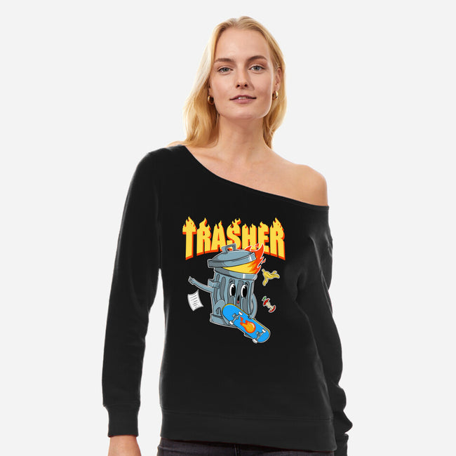 Trasher Skater-Womens-Off Shoulder-Sweatshirt-Tri haryadi