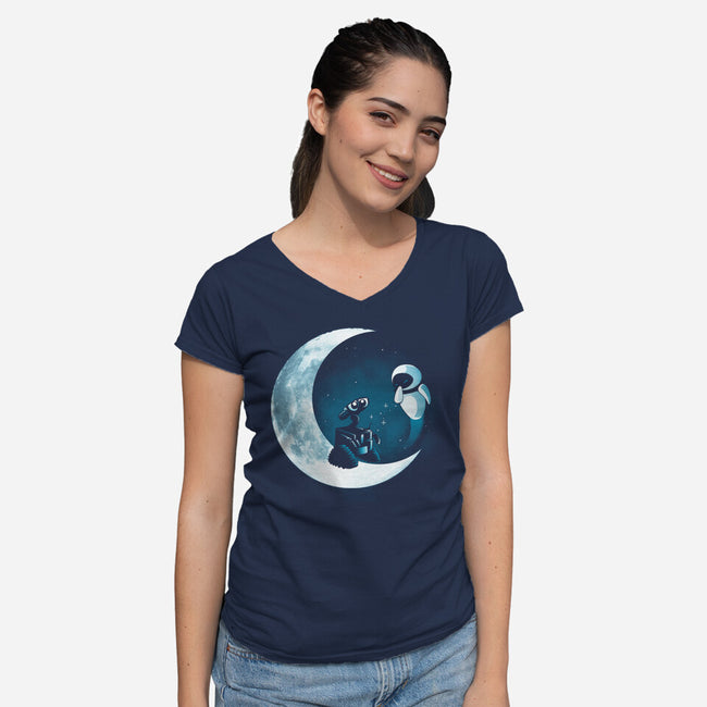 Love Robot Moon-Womens-V-Neck-Tee-Vallina84