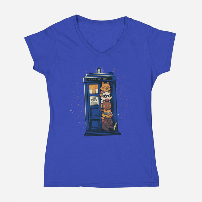 Tardis Cats-Womens-V-Neck-Tee-tobefonseca