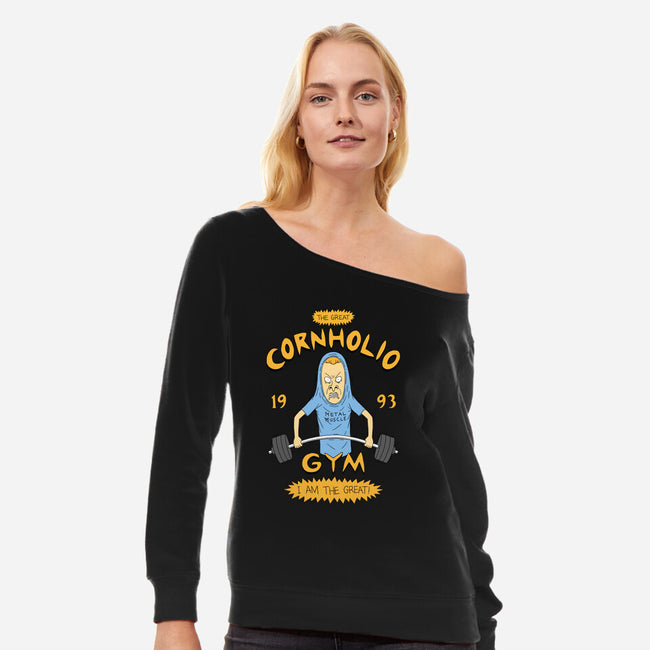 Cornholio's Gym-Womens-Off Shoulder-Sweatshirt-pigboom
