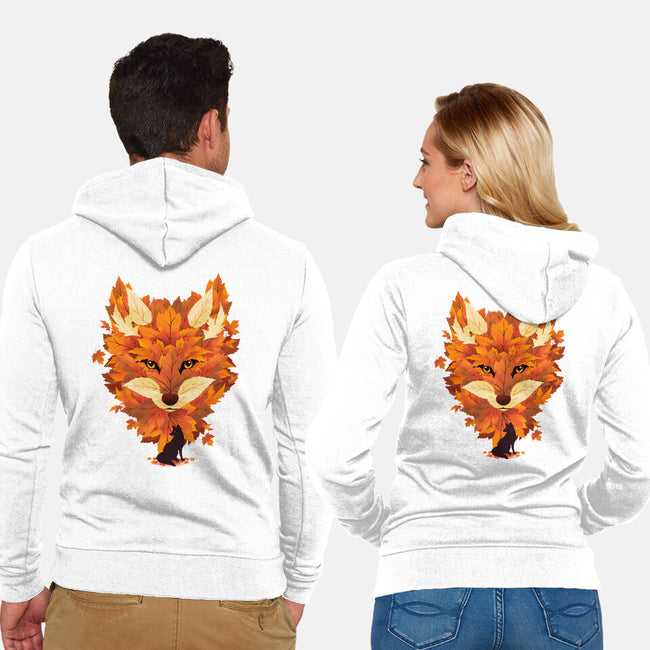 Autumn Leaves Fox-Unisex-Zip-Up-Sweatshirt-dandingeroz