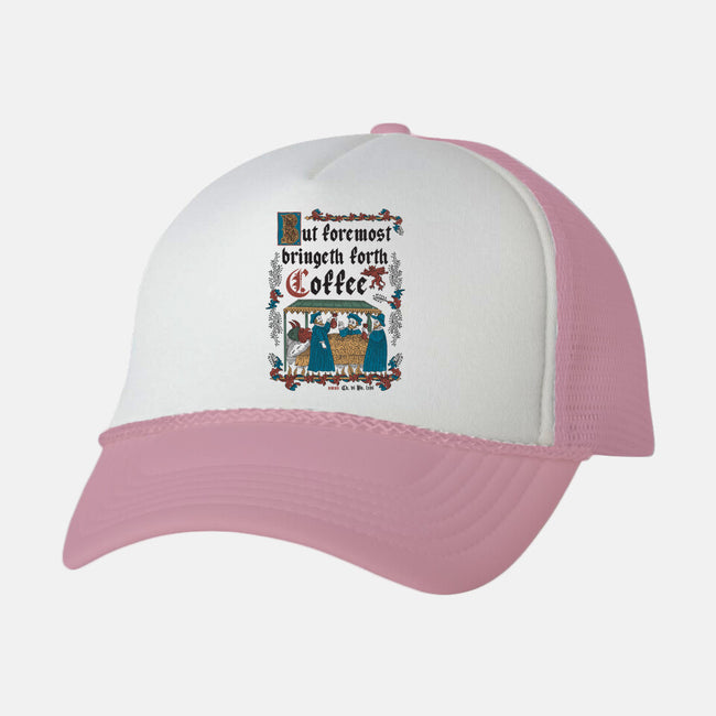 But First Coffee Medieval Style-Unisex-Trucker-Hat-Nemons