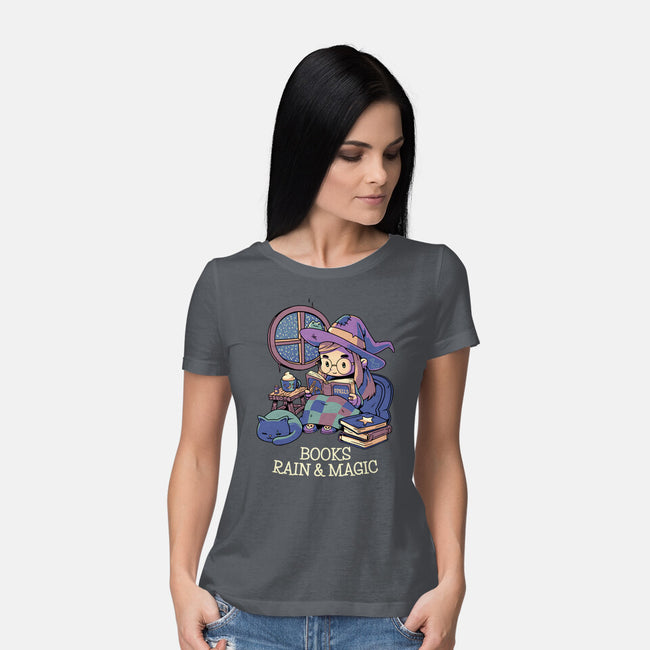 Books Rain And Magic-Womens-Basic-Tee-Geekydog