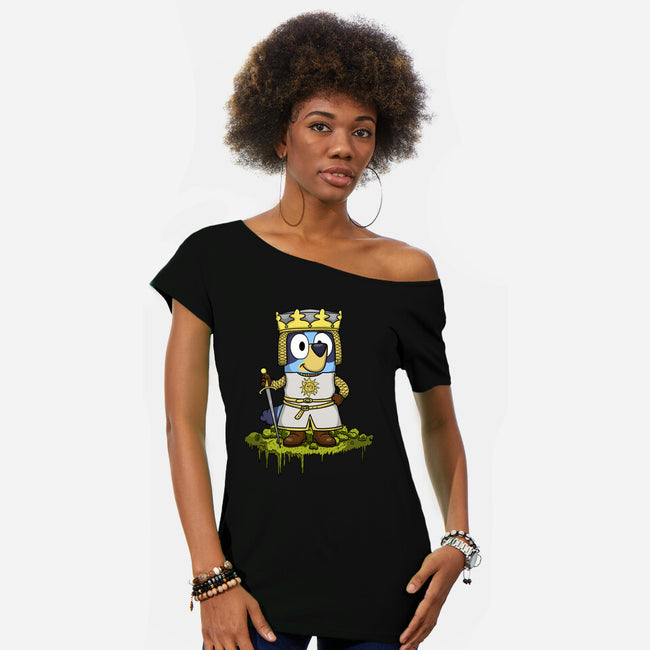 Bluey And The Holy Grail-Womens-Off Shoulder-Tee-JamesQJO