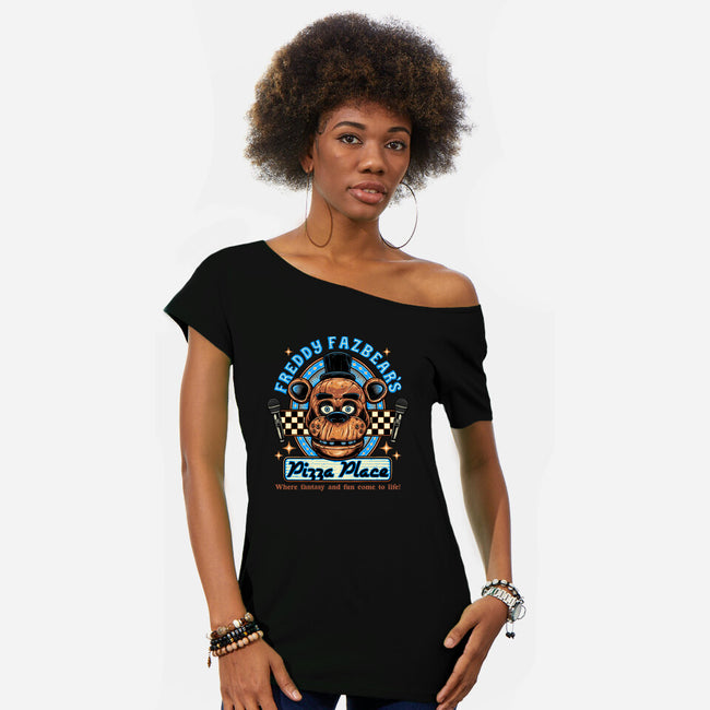 Freddy’s Pizza Place-Womens-Off Shoulder-Tee-momma_gorilla