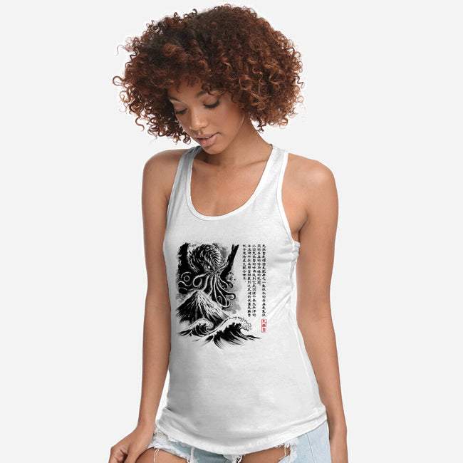 Great Old One Sumi-e-Womens-Racerback-Tank-DrMonekers