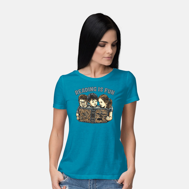 Reading Is Fun For Us-Womens-Basic-Tee-momma_gorilla
