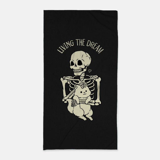 Living The Dream Skeleton Cat-None-Beach-Towel-tobefonseca