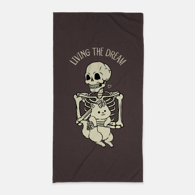 Living The Dream Skeleton Cat-None-Beach-Towel-tobefonseca