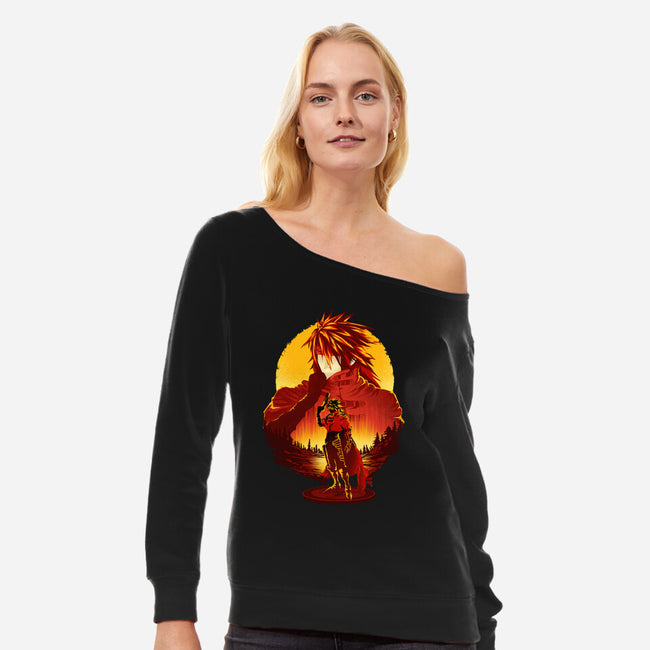 Crimson Sunset-Womens-Off Shoulder-Sweatshirt-hypertwenty
