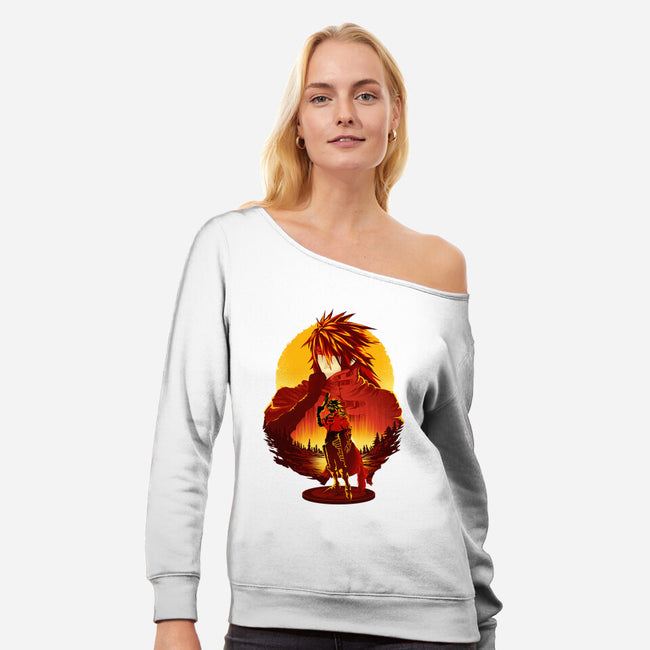 Crimson Sunset-Womens-Off Shoulder-Sweatshirt-hypertwenty