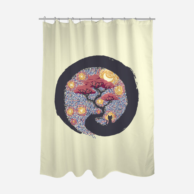 Sumie Starry Night Cat-None-Polyester-Shower Curtain-tobefonseca