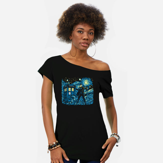Tenth Doctor Dreams Of Time And Space-Womens-Off Shoulder-Tee-DrMonekers