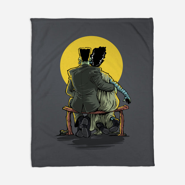 Monster And Bride Gazing At The Moon-None-Fleece-Blanket-zascanauta