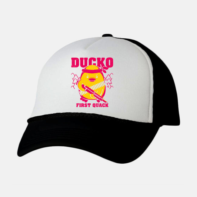 Ducko First Quack-Unisex-Trucker-Hat-estudiofitas