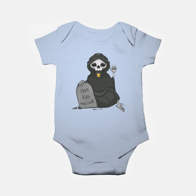 Here Lies My Luck-Baby-Basic-Onesie-OnlyColorsDesigns