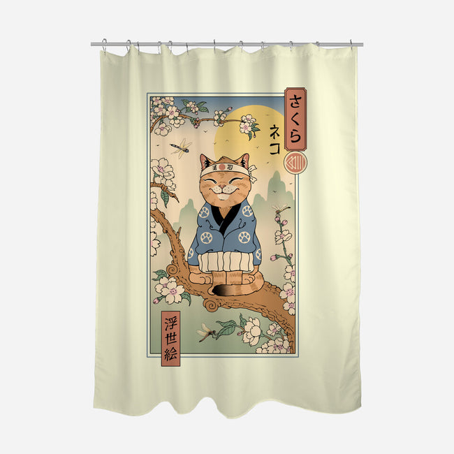 Meowster In Sakura Branch-None-Polyester-Shower Curtain-vp021