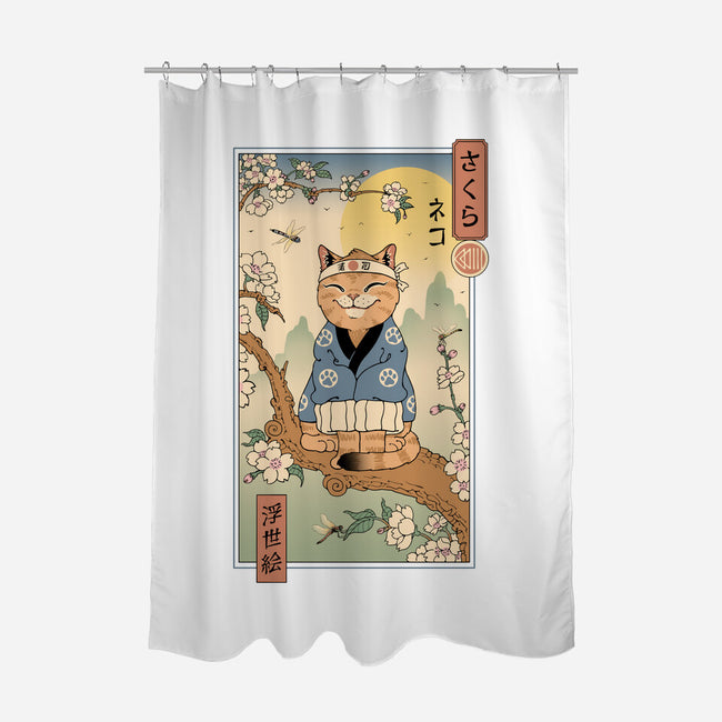 Meowster In Sakura Branch-None-Polyester-Shower Curtain-vp021