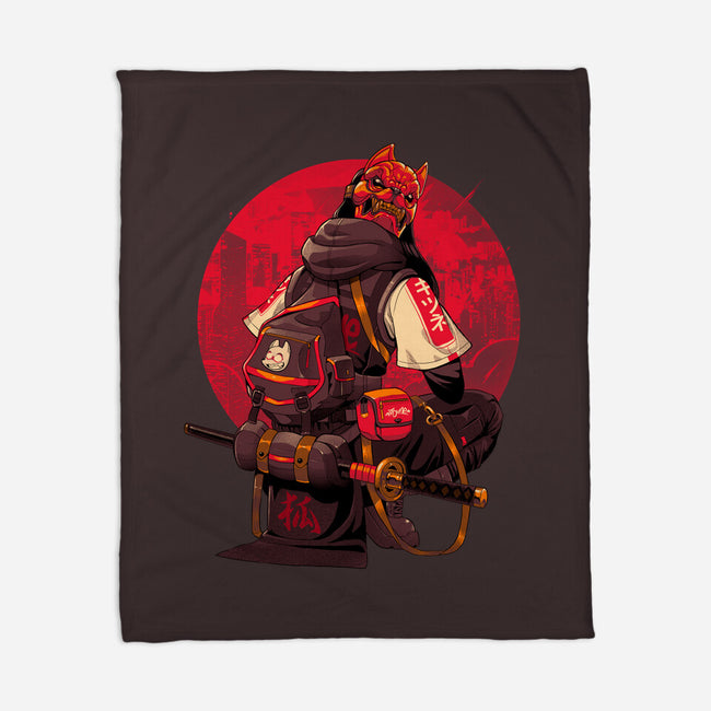 Red Kitsune Samurai-None-Fleece-Blanket-Bruno Mota