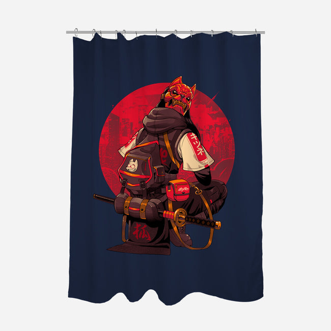 Red Kitsune Samurai-None-Polyester-Shower Curtain-Bruno Mota