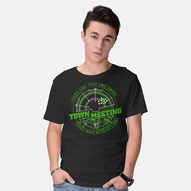 Aliens Town Meeting-Mens-Basic-Tee-rocketman_art