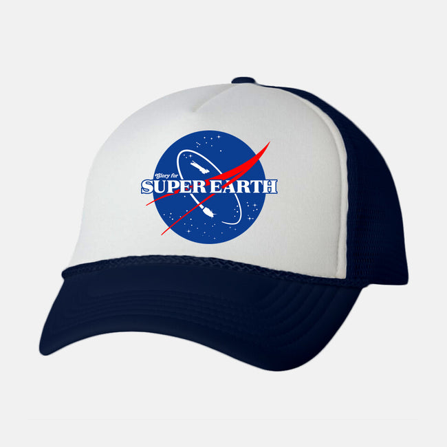 Glory For Super Earth-Unisex-Trucker-Hat-rocketman_art