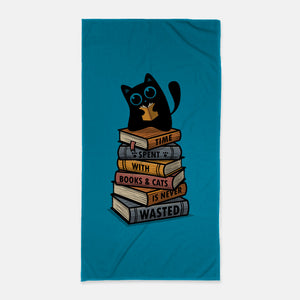Time Spent With Books And Cats-None-Beach-Towel-erion_designs