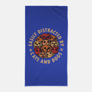 Easily Distracted By Cats And Dogs-None-Beach-Towel-erion_designs