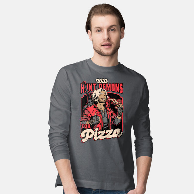 Devil Hunter Game Pizza-Mens-Long Sleeved-Tee-Studio Mootant