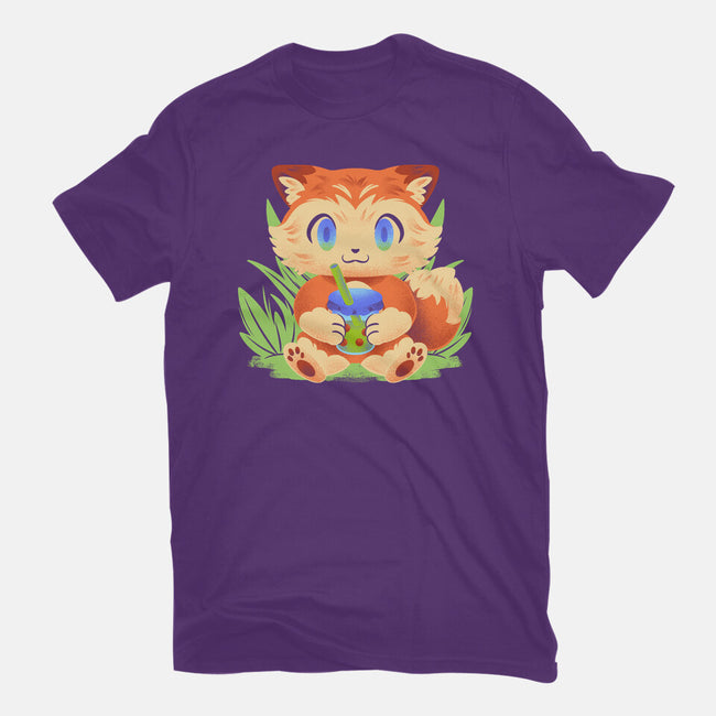 Bubble Tea Fox-Womens-Fitted-Tee-FunkVampire