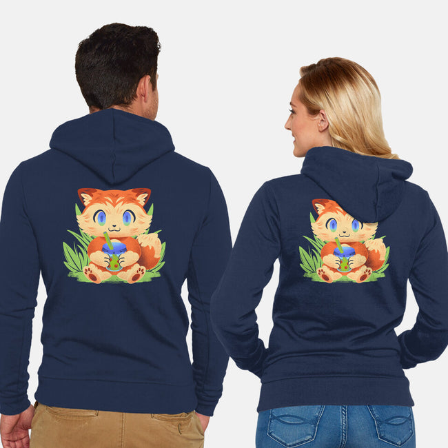 Bubble Tea Fox-Unisex-Zip-Up-Sweatshirt-FunkVampire