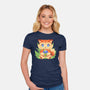 Bubble Tea Fox-Womens-Fitted-Tee-FunkVampire