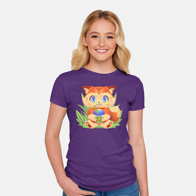 Bubble Tea Fox-Womens-Fitted-Tee-FunkVampire