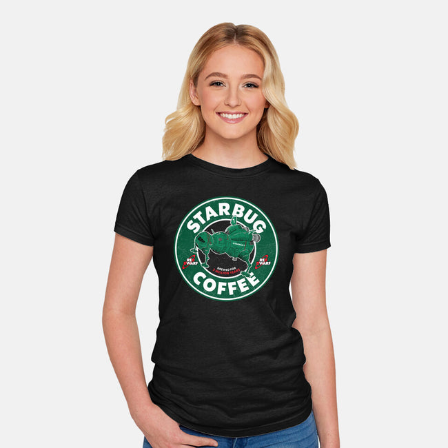 Starbug Coffee-Womens-Fitted-Tee-rocketman_art