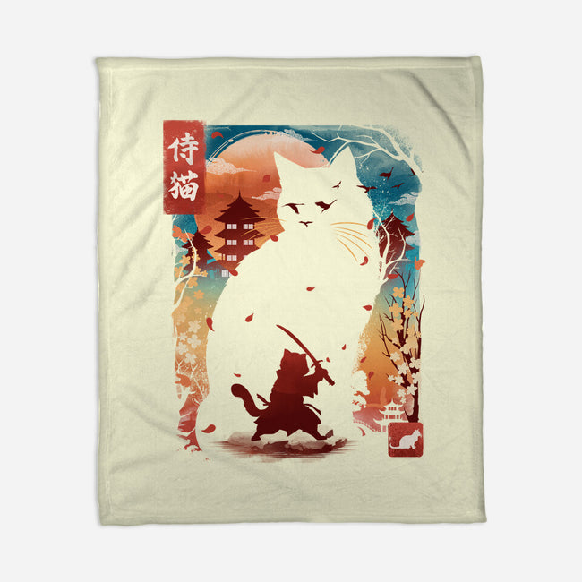 Samurai Cat Landscape-None-Fleece-Blanket-dandingeroz