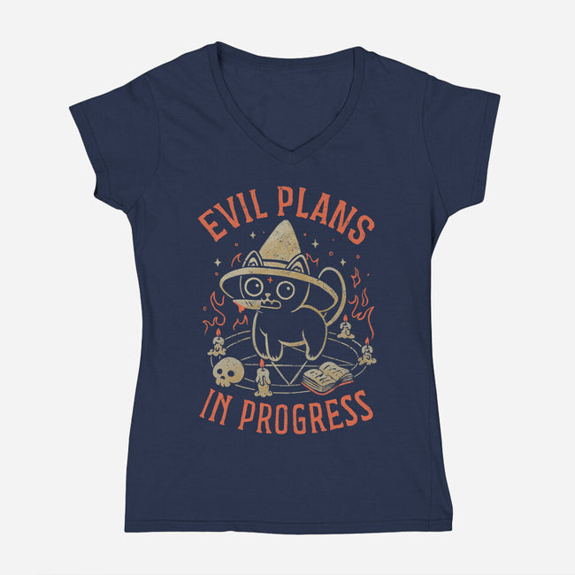 Evil Plans In Progress-Womens-V-Neck-Tee-eduely