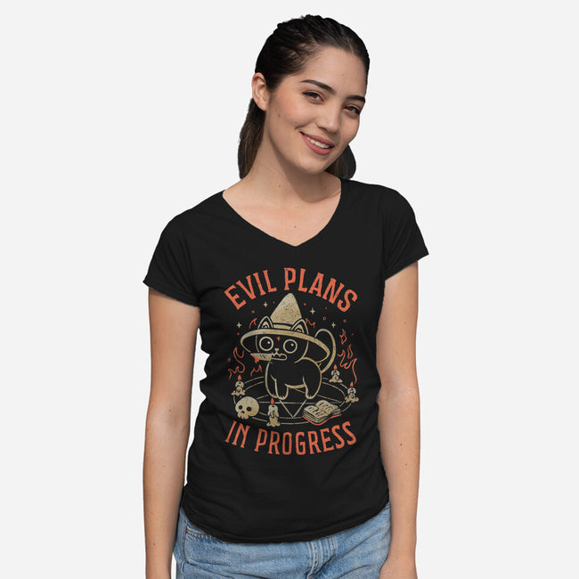 Evil Plans In Progress-Womens-V-Neck-Tee-eduely