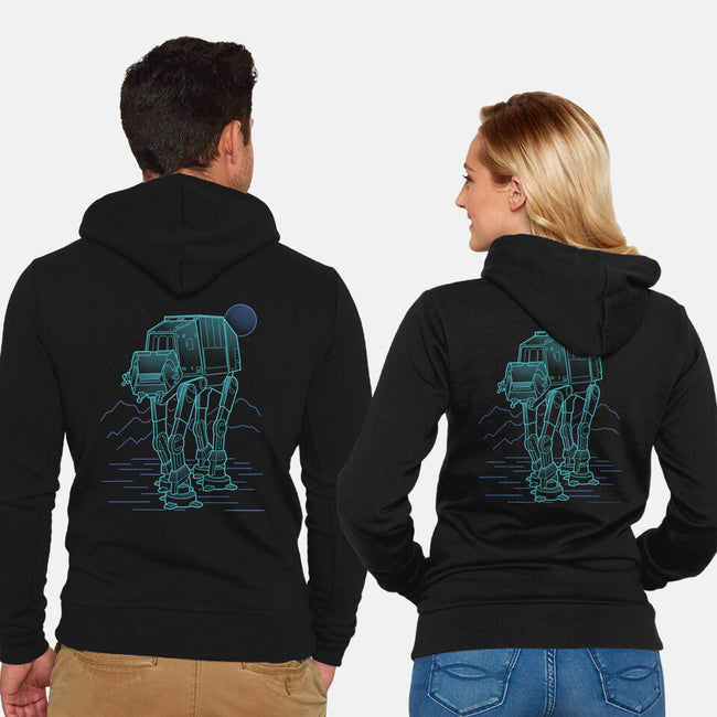 Neon Line-Art Armored Walker-Unisex-Zip-Up-Sweatshirt-Astrobot Invention