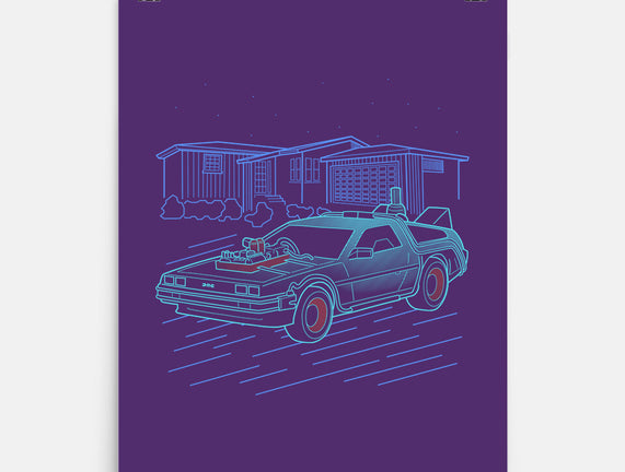 Neon Line-Art De Lorean