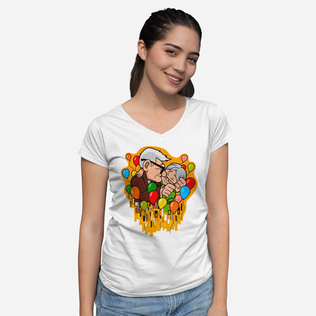 Balloon Kiss-Womens-V-Neck-Tee-jasesa