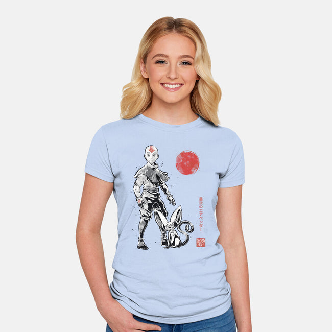 Air Bender Sumi-e-Womens-Fitted-Tee-Astrobot Invention