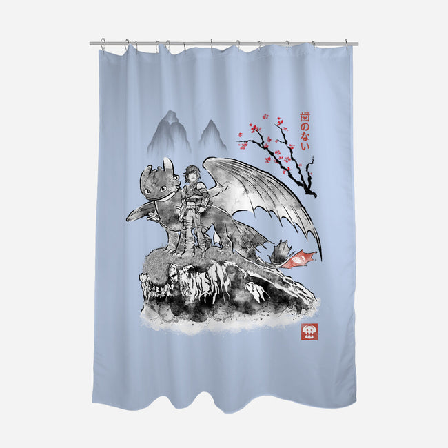 Toothless Sumi-e-None-Polyester-Shower Curtain-Astrobot Invention