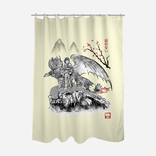 Toothless Sumi-e-None-Polyester-Shower Curtain-Astrobot Invention