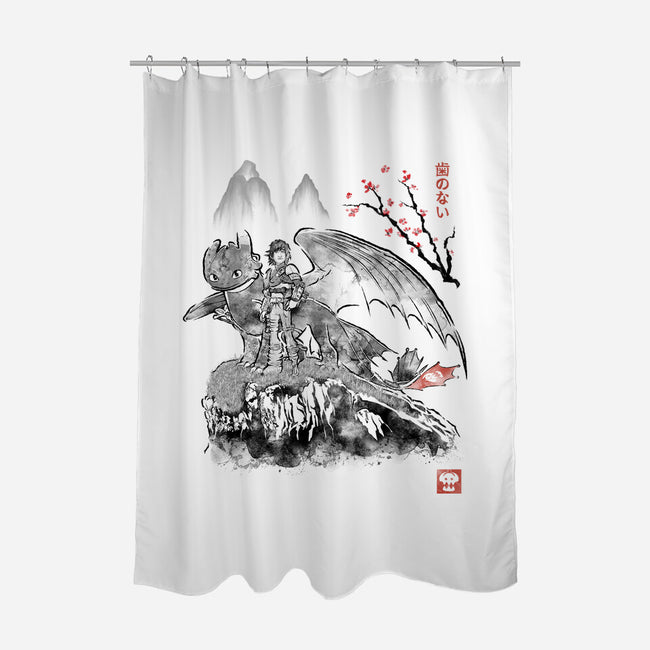 Toothless Sumi-e-None-Polyester-Shower Curtain-Astrobot Invention