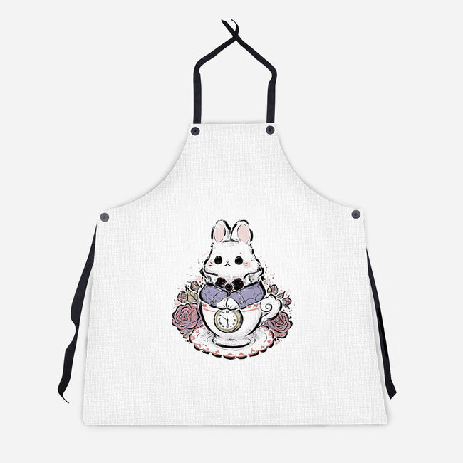 Cute White Rabbit Tea Cup-Unisex-Kitchen-Apron-xMorfina