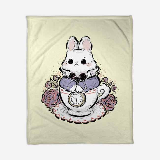 Cute White Rabbit Tea Cup-None-Fleece-Blanket-xMorfina