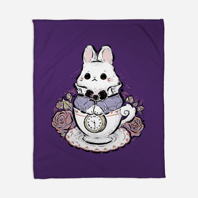 Cute White Rabbit Tea Cup-None-Fleece-Blanket-xMorfina