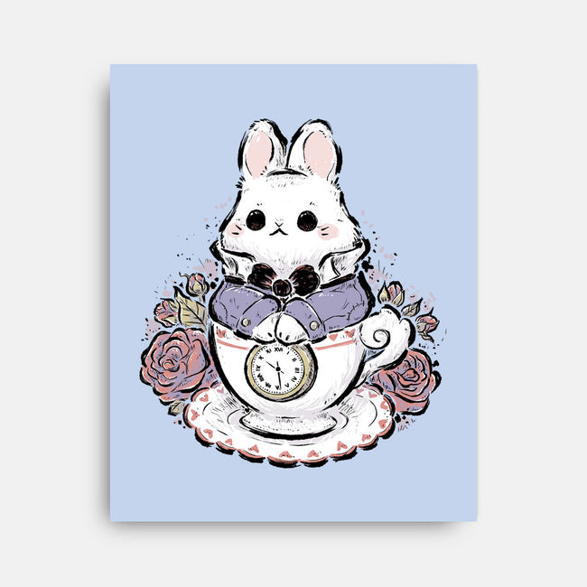 Cute White Rabbit Tea Cup-None-Stretched-Canvas-xMorfina