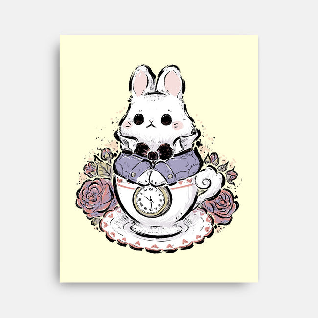 Cute White Rabbit Tea Cup-None-Stretched-Canvas-xMorfina