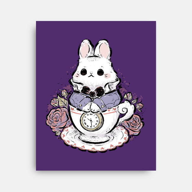 Cute White Rabbit Tea Cup-None-Stretched-Canvas-xMorfina